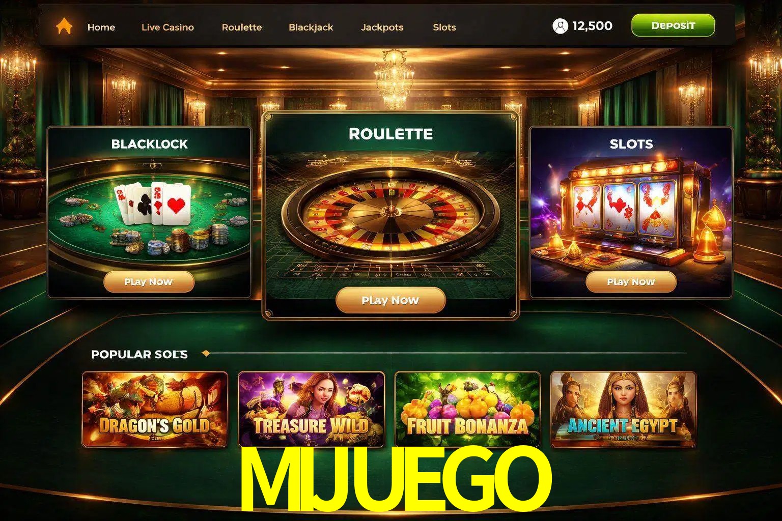 Vista de la plataforma MIJUEGO Casino mostrando categorías organizadas de juegos en línea